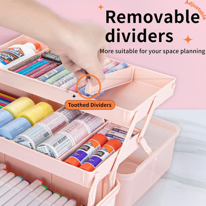 TERGOO 12.5in 3-Layer Multipurpose Craft Organizers and Storage with Adjustable Dividers, Portable Tackle Box, Folding Art & Craft Case for Medicine, Tool, Sewing Organizer (Haze Green)