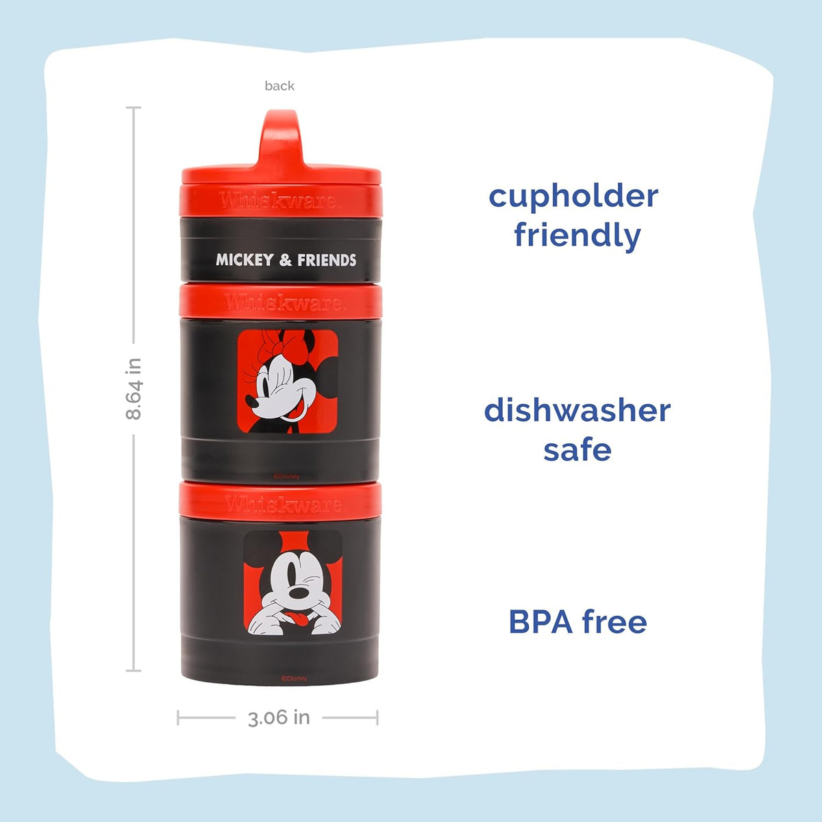 Whiskware Bluey Stackable Snack Containers for Babies, Toddlers, and Kids, 3 Stackable Snack Cups for School and Travel, Cupholder Friendly, Bluey and Bingo! Let’s Do This!