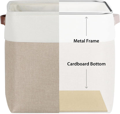 Univivi 4PC Small Fabric Storage Bins,15x6x5 inch Long Narrow Storage Baskets with PU Handles for Closet,Cabinet,Countertop Organizing Small Items (Gray,15x6x5 inch)