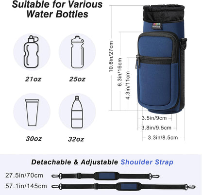 Nuovoware Water Bottle Carrier Bag,25oz/40oz/64oz Bottle Pouch Holder,Adjustable Shoulder Hand Strap 2 Pocket Sling Neoprene Sleeve Sports Accessories for Hiking Travelling Camping