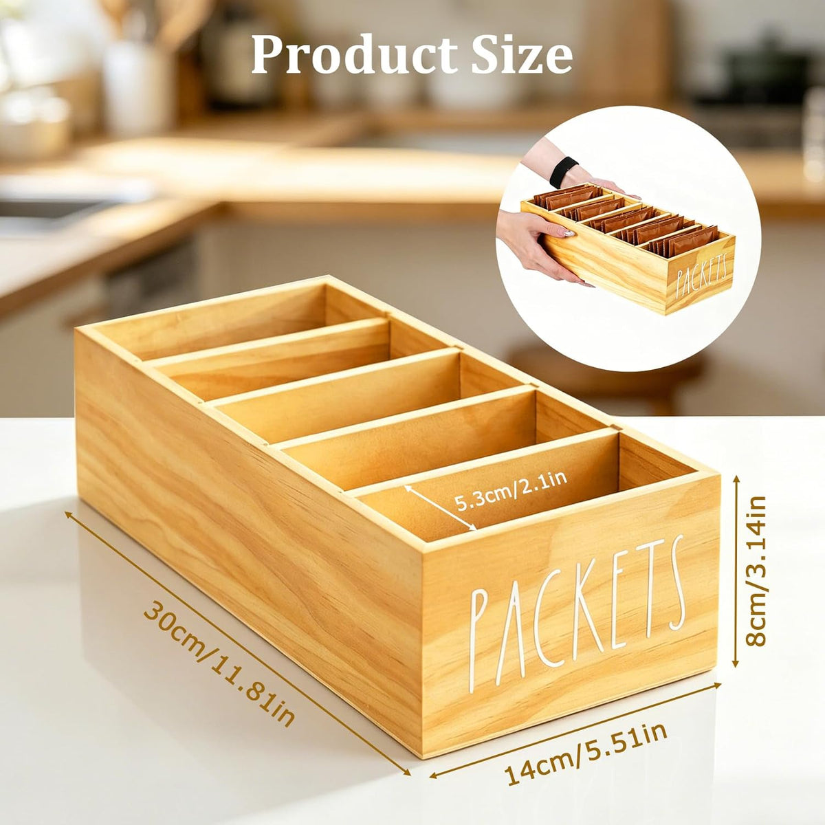Seasoning Packet Organizer, Spice Packet Storage Organizer with 5 Compartments, Wooden Food Packet Organizer, Caddy Storage for Kitchen Pantry Cabinet, Modern Kitchen Organization Bins(Black)
