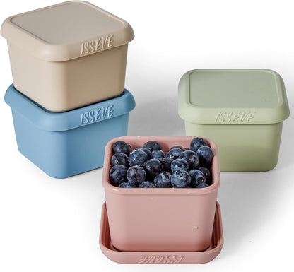 ISSEVE 6oz Silicone Snack Containers for Kids, Reusable Small Containers with Lids, Leak Proof Silicone Food Storage Containers, Stackable Kids Lunch Box for Daycare, School, Travel