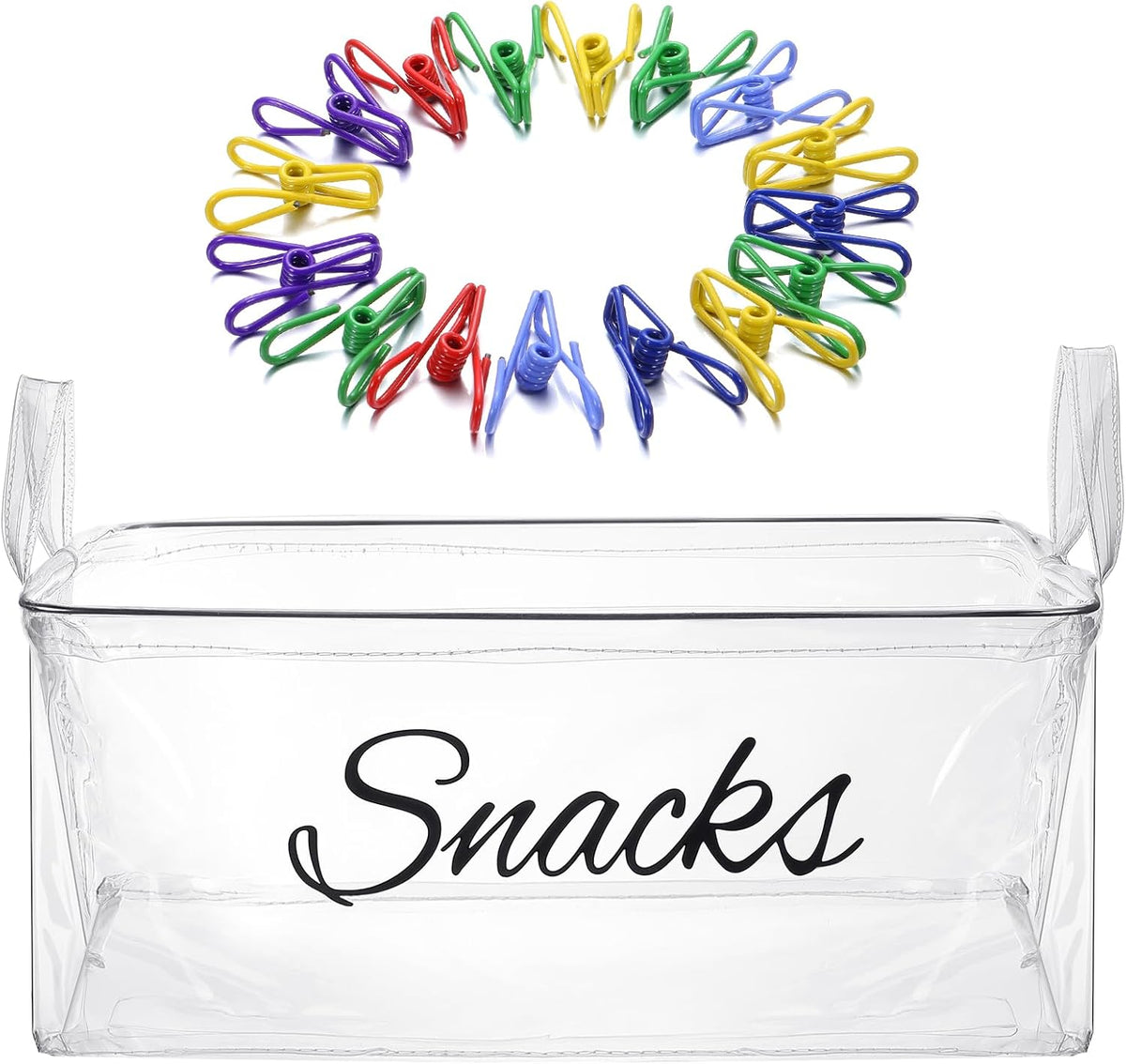 Newtay 17 Pcs Snack Basket Sets, Snack Storage Bin for Pantry Shelves with 16 Pcs 2 Inch Chip Clips, Basket Organizer for Kitchen Home, Chips, Popcorn, Candy, Pretzels(Burlap,Khaki)