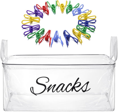 Newtay 17 Pcs Snack Basket Sets, Snack Storage Bin for Pantry Shelves with 16 Pcs 2 Inch Chip Clips, Basket Organizer for Kitchen Home, Chips, Popcorn, Candy, Pretzels(Burlap,Khaki)