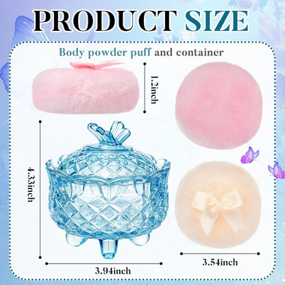 Tioncy 3 Pcs Large Body Powder Puff and Container Valentine's Day gift Powder Container with Puff Crystal Case Soft Washable Reusable Velour Face Body Glitter Wet Dry Makeup (Classic,Clear)