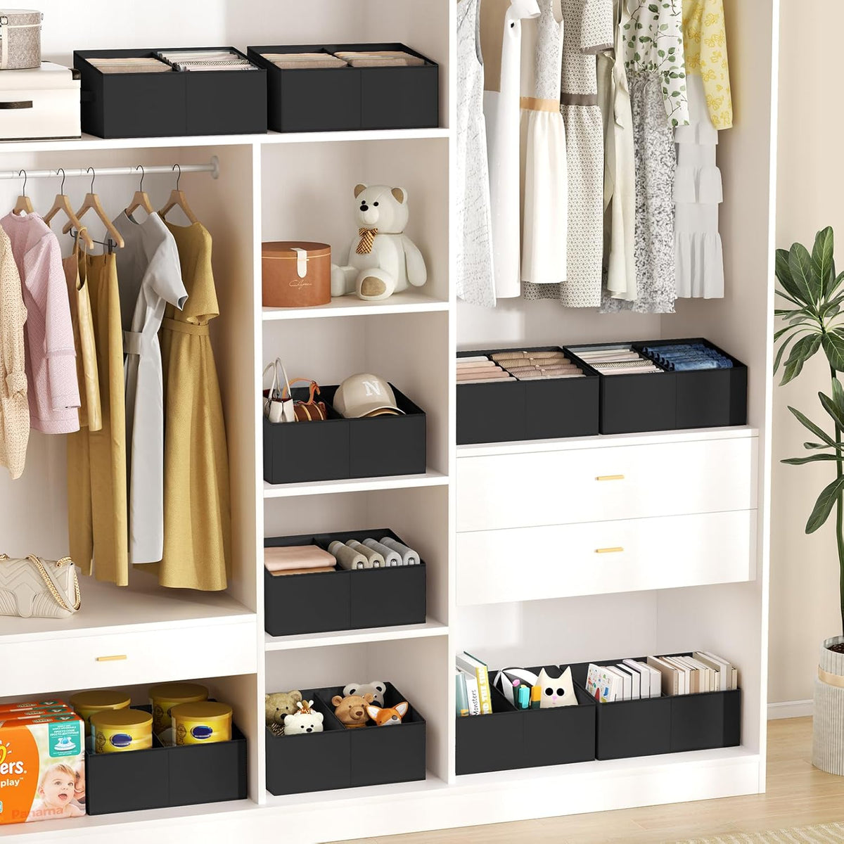 DIMJ Closet Storage Bins - Fabric Storage Baskets for Shelves, Collapsible Closet Organizers and Storage with Handles, Trapezoid Shelf Organization Storage Cubes for Purse, Toys, Books, Towel, Socks