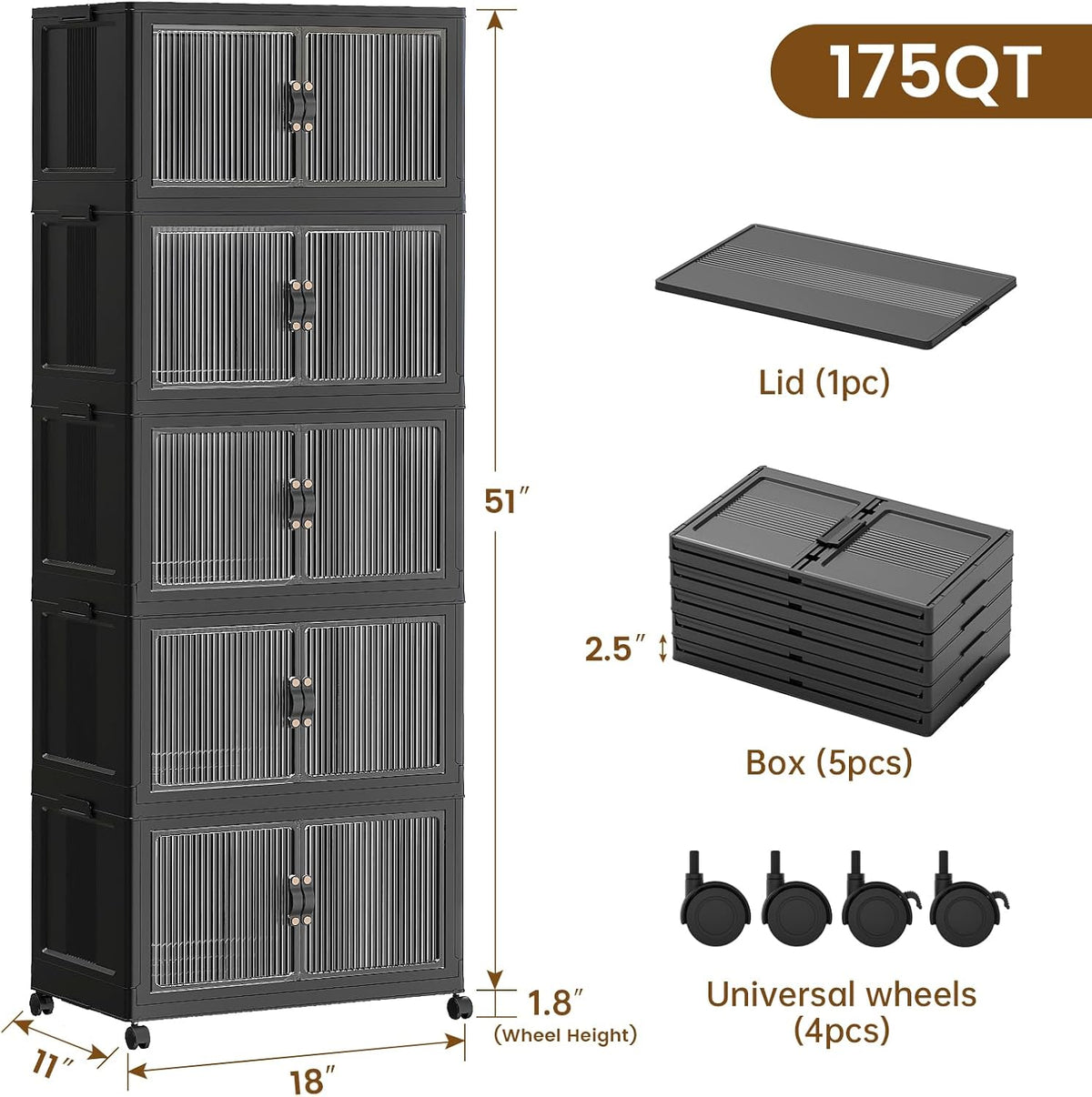 SAILUN 145Gal/580Qt Stackable Storage Bins Folding Collapsible Storage Bins with a Lid, Closet Organizers and Storage,White 26" W x 17" D x 71" H