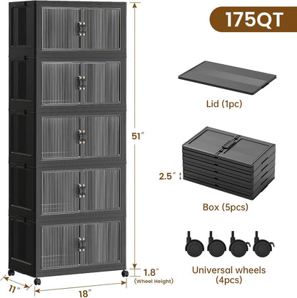 SAILUN 145Gal/580Qt Stackable Storage Bins Folding Collapsible Storage Bins with a Lid, Closet Organizers and Storage,White 26" W x 17" D x 71" H