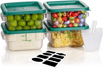 4QT NSF Food Storage Containers: 8 PCS [Food Grade][Hot&Cold Resistant] Commercial Clear Food Storage Containers with Lids for Restaurant Kitchen Proof Dough, Measuring Spoons Included(BPA FREE) - Colors A