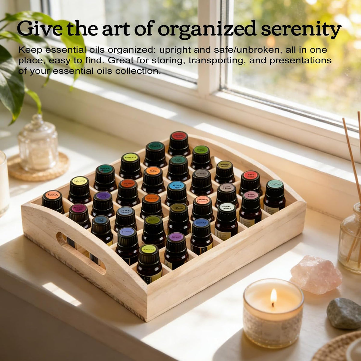 VolksRose 30-Slot Wooden Storage Box - Fits 5-15 ml Bottles, Travel & Presentation Storage, Nail Polish & Perfume Collection
