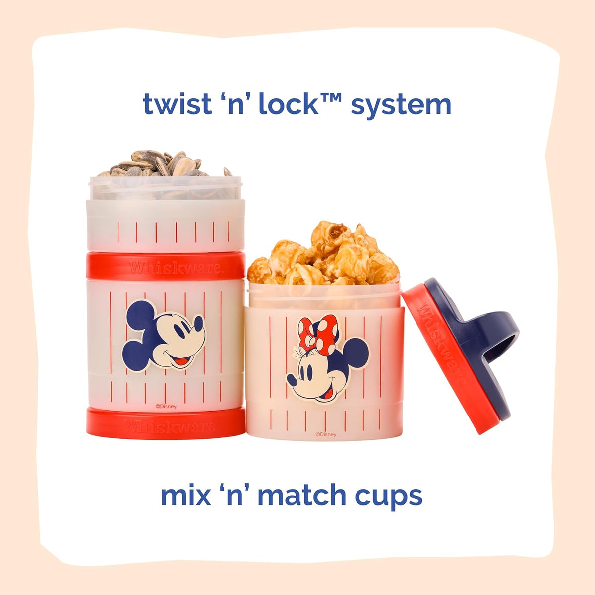 Whiskware Bluey Stackable Snack Containers for Babies, Toddlers, and Kids, 3 Stackable Snack Cups for School and Travel, Cupholder Friendly, Bluey and Bingo! Let’s Do This!