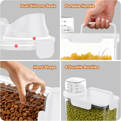 Uppetly Dog Cat Food Storage Container, 5-7Lbs Pet Food Containers, Airtight Cat Food Container with Portable Handle & Measuring Cup, Small Animal Dry Food Dispenser for Dogs, Cats and Birds