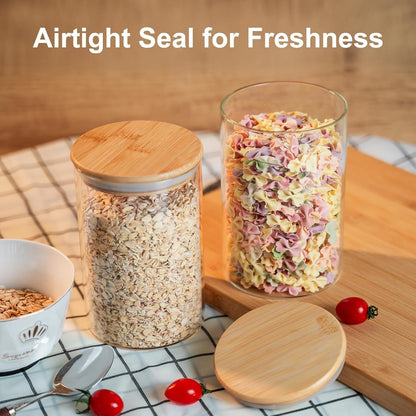 YUNCANG Glass Storage Jars 6 Pack 37oz Clear Glass Food Storage Containers with Airtight Bamboo Lid Stackable Kitchen Canisters for Candy,Cookie,Rice,Sugar,Flour,Pasta,Nuts and Spice Jars(Square)