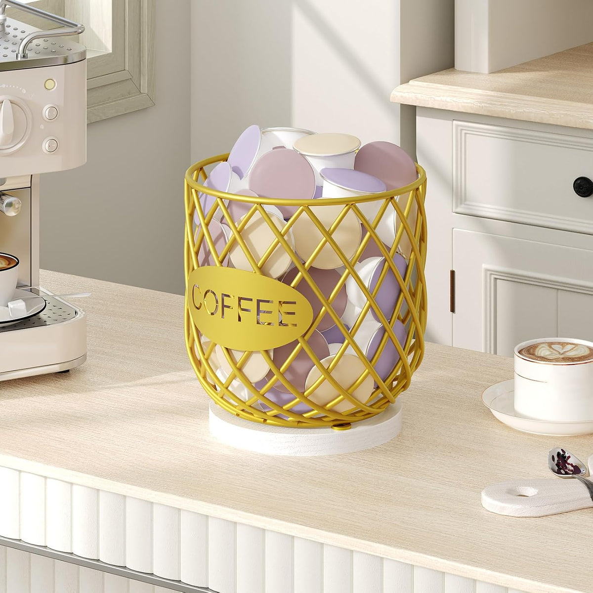 YATINEY Coffee Pod Holder Organizer, Holder for K Cup, Large Capacity Coffee Pod Basket, Versatile Coffee Capsule Storage Organizer, for Kitchen Countertop, Rustic Brown KH09BR