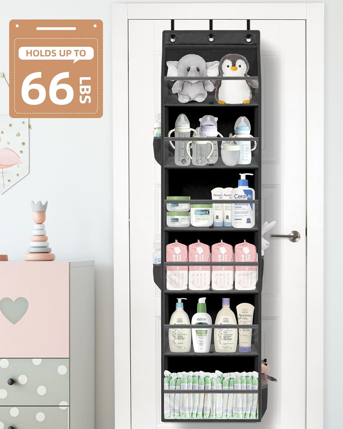 STORAGE MANIAC Over the Door Organizer Large Capacity Hanging Organizer, Clear Deep Pockets Behind Door Closet Organizer and Storage for Nursery, Bathroom, Bedroom, Pantry, 1 Pack Grey