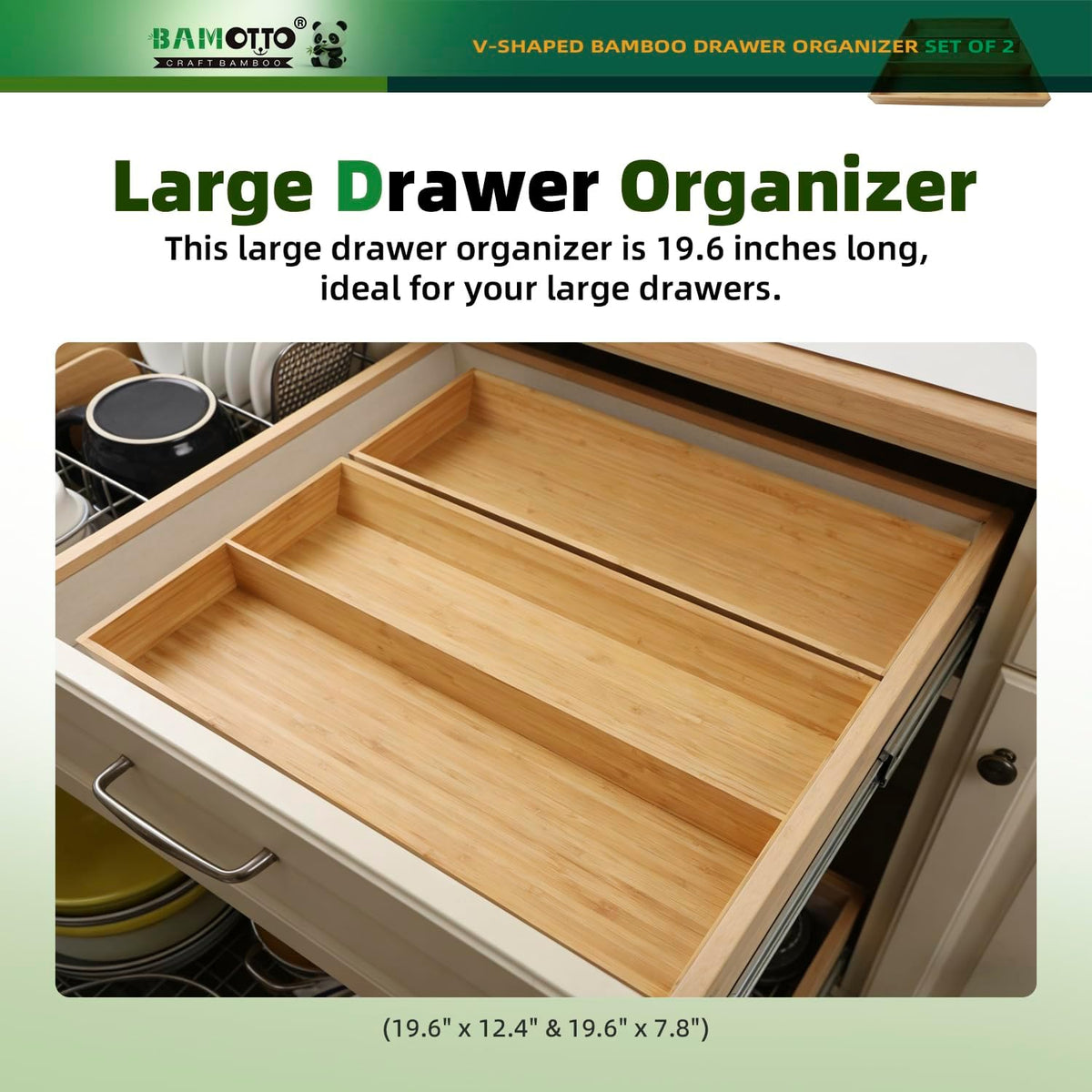 BAMOTTO CRAFTBAMBOO Stack Bamboo Drawer Organizer Set of 5, Kitchen Utensil, Flatware&Silverware Organizer-Wood Laminated Stackable for Kitchen, Bedroom, 13.4''x4.5''*2+10.2''x3.3''*2+10.2''x6.7''*1