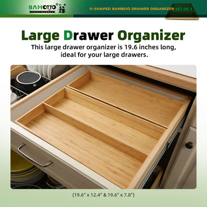 BAMOTTO CRAFTBAMBOO Stack Bamboo Drawer Organizer Set of 5, Kitchen Utensil, Flatware&Silverware Organizer-Wood Laminated Stackable for Kitchen, Bedroom, 13.4''x4.5''*2+10.2''x3.3''*2+10.2''x6.7''*1