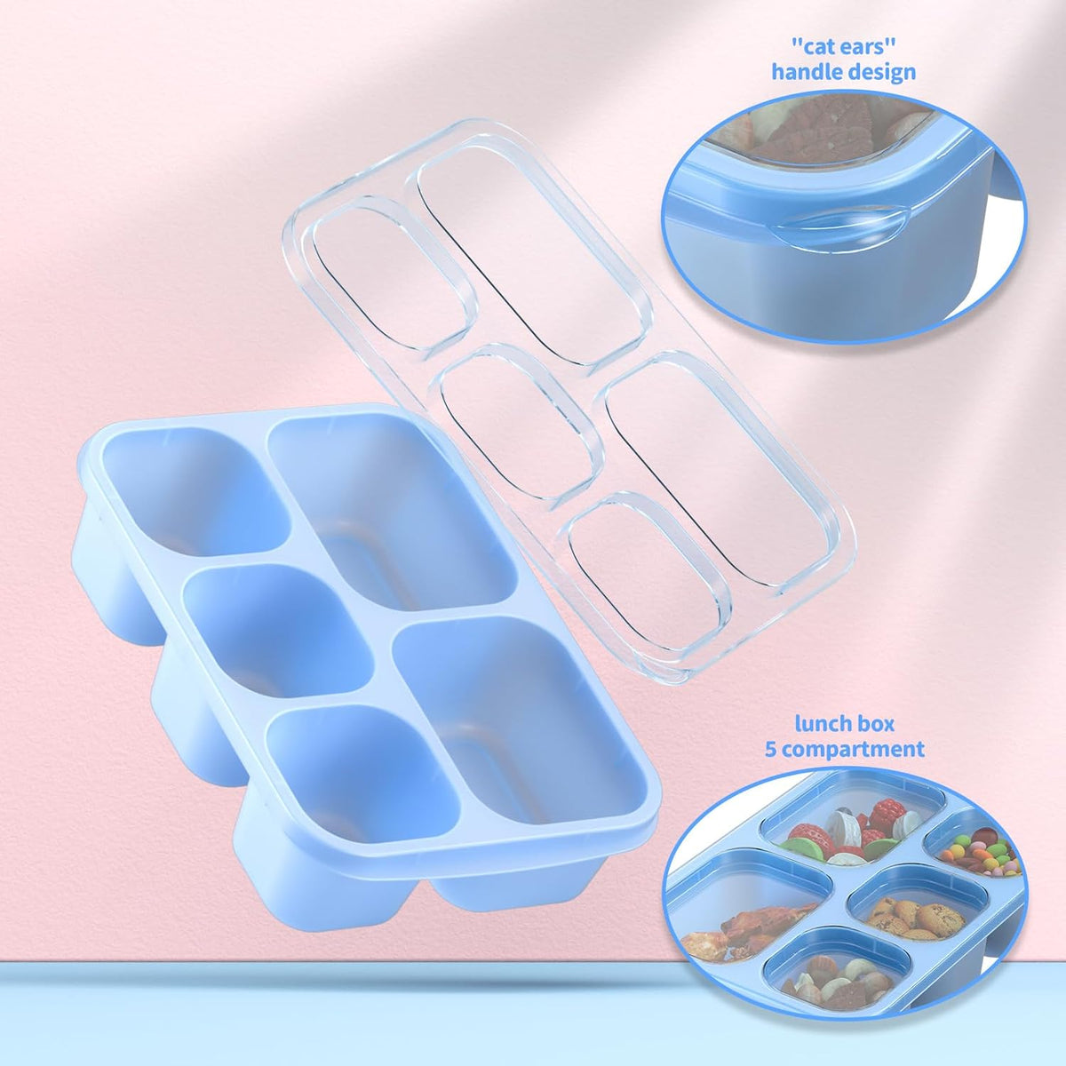 Bento Box Adult Lunch Box - 4 Pack, 5 - Compartment Meal Prep Container for Kids, Reusable Food Storage Snack Containers - Stackable for School, Work, and Travel (Wheat(Green/Blue/Pink/Beige))