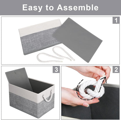 Fab totes Storage Bins, Foldable Storage Baskets for Organizing Toys, Books, Shelves, Closet, Large Storage Box with Rope Handles, Sturdy Organizer Bins, White & Grey