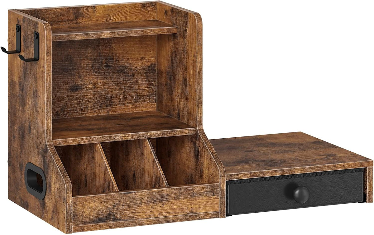 HOOBRO Coffee Mug Tree, Coffee Mug Cup Holder with Drawer for 25K-Cup Pods, Mug Display Stand with 2 Hooks, 3 Tier Mug Stand Rack for Countertop, Holds Syrup, Tea Bags, Rustic Brown and Black BF05CR01