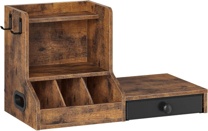 HOOBRO Coffee Mug Tree, Coffee Mug Cup Holder with Drawer for 25K-Cup Pods, Mug Display Stand with 2 Hooks, 3 Tier Mug Stand Rack for Countertop, Holds Syrup, Tea Bags, Rustic Brown and Black BF05CR01