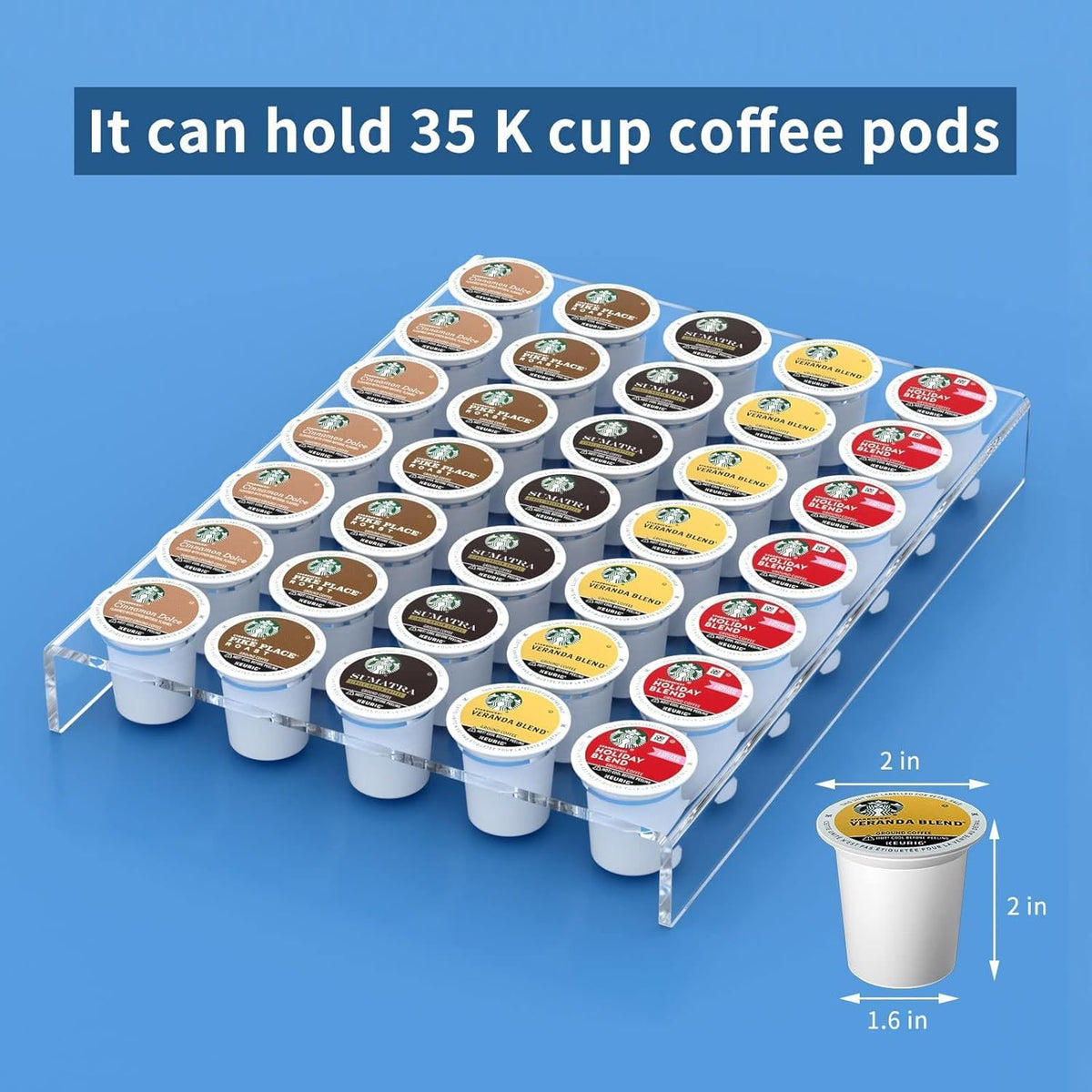 AITEE Acrylic K Cup Drawer Organizer, Clear K Cup Organizer Tray for Drawer or Countertop Storage, Hold 24 Coffee Capsules,K Cup Coffee Pod Holder for Office and Kitchen K Cup Storage (9.6x13.2Inches)
