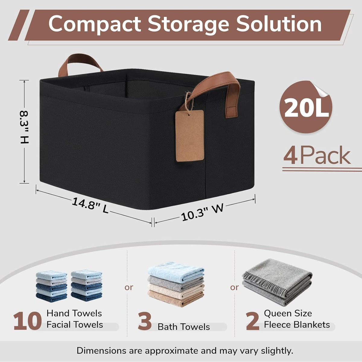 CHICVITA 4 Pack Large Storage Baskets for Shelves, Collapsible Closet Organizer Bins with Metal Frame, Fabric Storage Bins for Clothes Towels Organization, 16.8" x 11" x 9.8", Beige