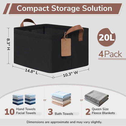 CHICVITA 4 Pack Large Storage Baskets for Shelves, Collapsible Closet Organizer Bins with Metal Frame, Fabric Storage Bins for Clothes Towels Organization, 16.8" x 11" x 9.8", Beige