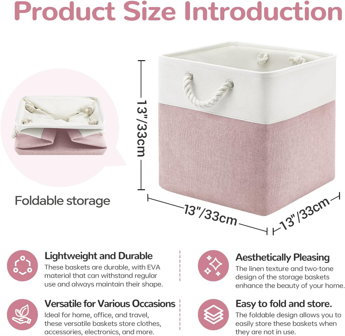 Large Storage Baskets- 15.7x11.8x8.26 inch Storage Bins for Shelves and Closet Organizing, Foldable Fabric Bin for Home Organization Clothes and Laundry (3-Pack, White&Khaki)