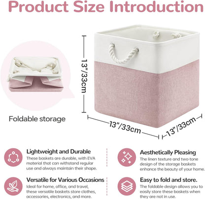 Large Storage Baskets- 15.7x11.8x8.26 inch Storage Bins for Shelves and Closet Organizing, Foldable Fabric Bin for Home Organization Clothes and Laundry (3-Pack, White&Khaki)