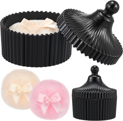 Tioncy 3 Pcs Large Body Powder Puff and Container Valentine's Day gift Powder Container with Puff Crystal Case Soft Washable Reusable Velour Face Body Glitter Wet Dry Makeup (Classic,Clear)