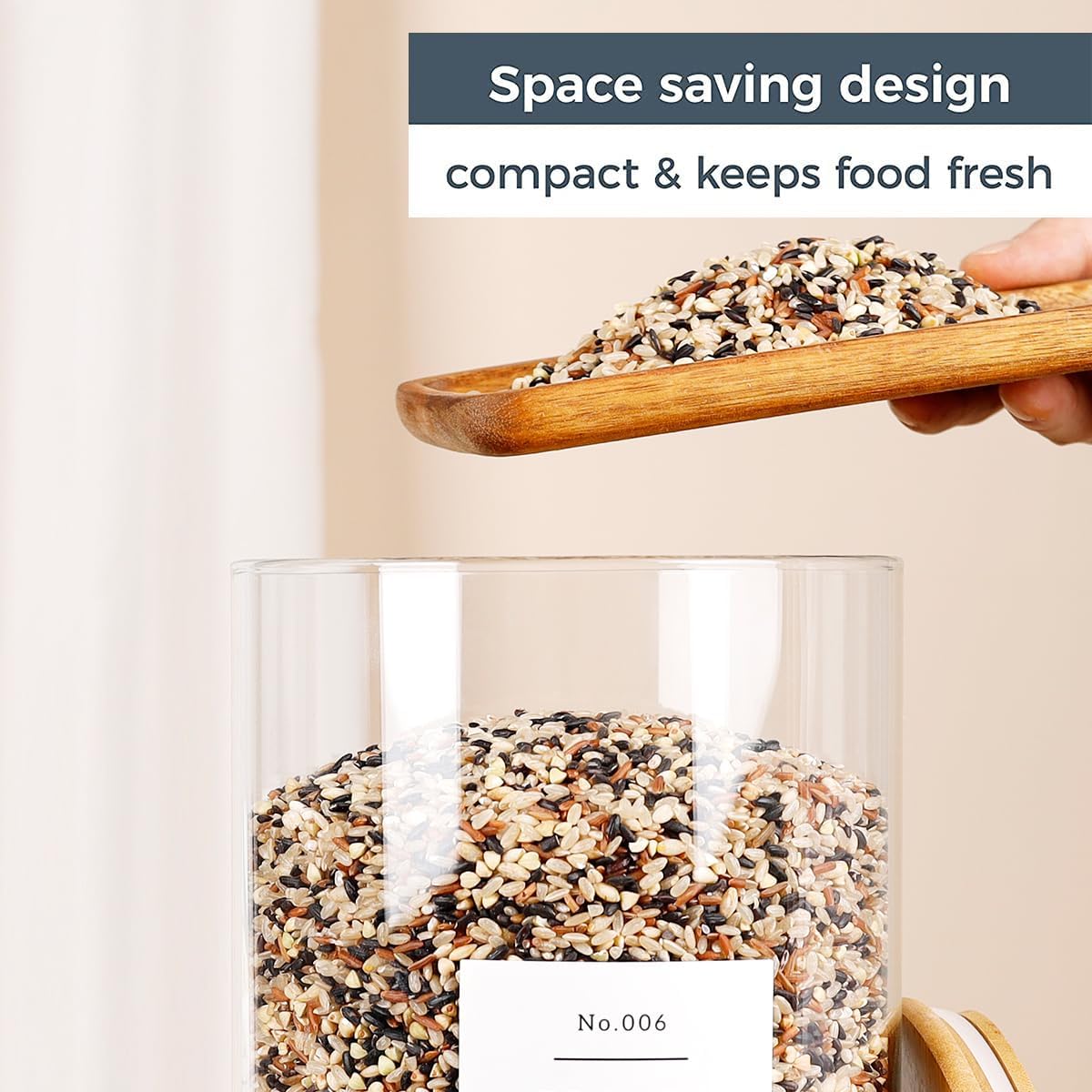 HHMJSM Large Glass Storage Jars With Airtight Bamboo Lid - 100 Fl Oz Thicken Kitchen Glass Food Storage Canister With 42 Pantry Labels - Big Clear Flour And Sugar Containers Farmhouse