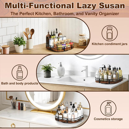 12" Large Lazy Susan Turntable Organizer Adjustable - Rotating Spice Rack for Table Top, 2 Tier Wood Spice Cabinet Organizer for Pantry Kitchen Countertop Coffee Bar Cupboard Bathroom Vanity Storage