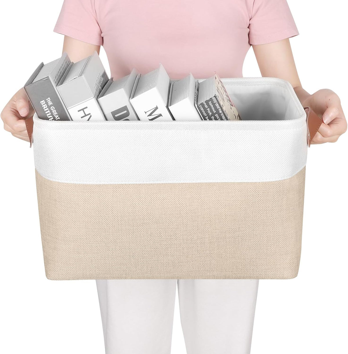 Univivi 4PC Small Fabric Storage Bins,15x6x5 inch Long Narrow Storage Baskets with PU Handles for Closet,Cabinet,Countertop Organizing Small Items (Gray,15x6x5 inch)