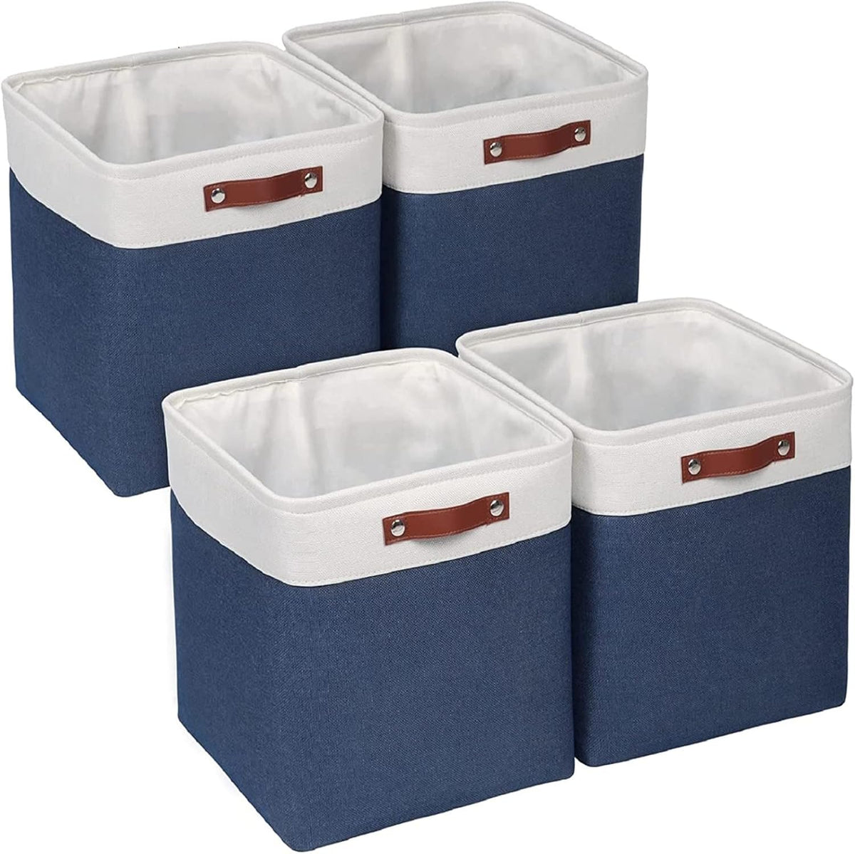 Univivi 4PC Small Fabric Storage Bins,15x6x5 inch Long Narrow Storage Baskets with PU Handles for Closet,Cabinet,Countertop Organizing Small Items (Gray,15x6x5 inch)