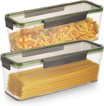 72oz Spaghetti Pasta Storage Container - Clear Plastic Noodle Holder with Airtight Lid Kitchen Pantry Food Storage Organizer for Rice Flour Cereal Oats Cracker Coffee Bean Linguini Lasagna (Square*1)