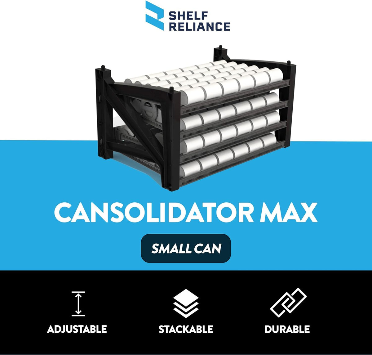 Shelf Reliance Cansolidator Pantry Plus - Can Organizer for Pantry, Stackable Soda Can Storage for Kitchen, Holds 60 Cans of Food or Soda