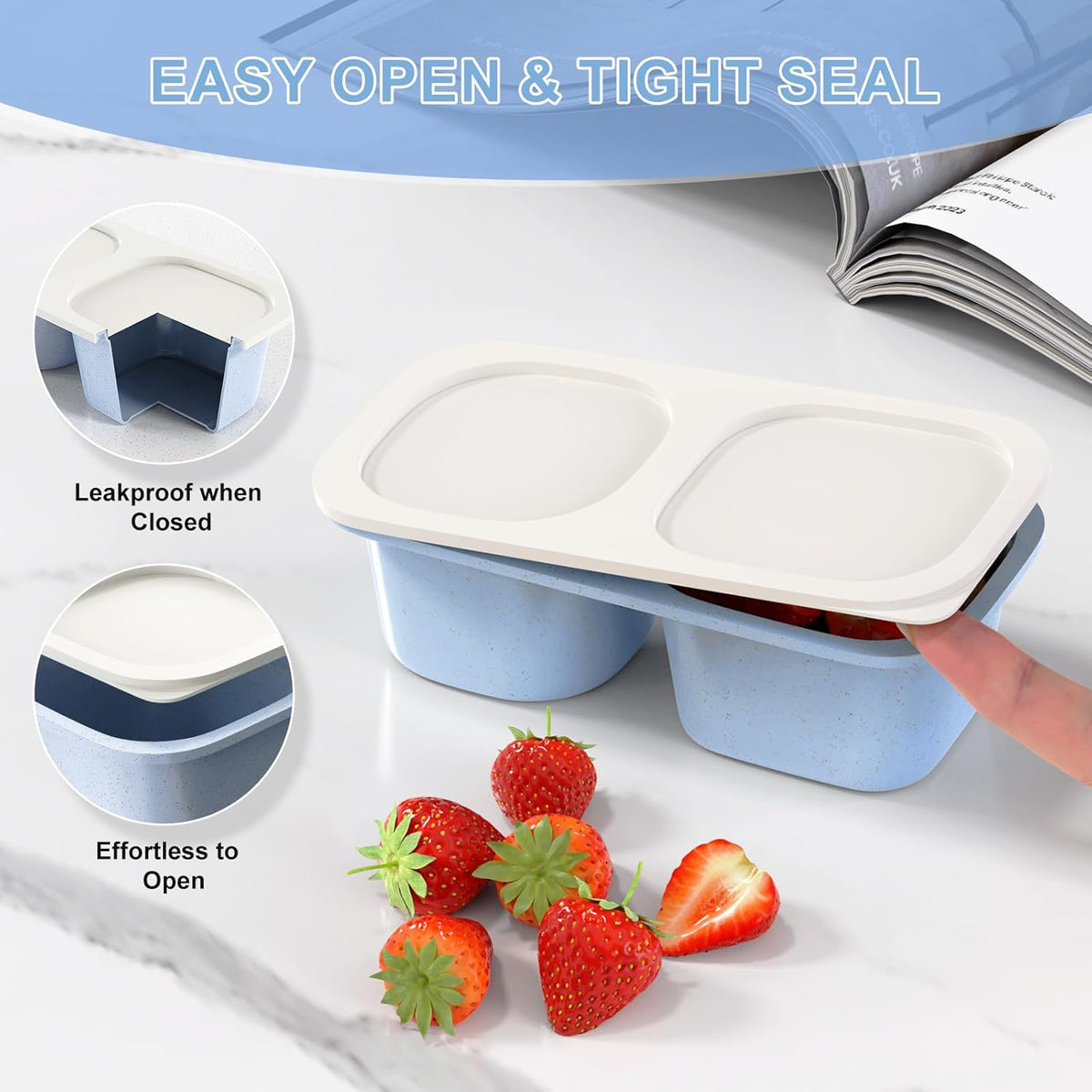 Snack Pack Containers for Kids, Reusable Snack Containers with Lids, 2 Compartment Small Bento Snack Box, BPA-Free, Lunchbox Accessories for Travel