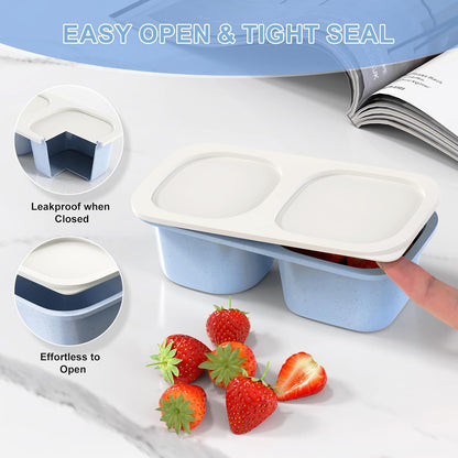 Snack Pack Containers for Kids, Reusable Snack Containers with Lids, 2 Compartment Small Bento Snack Box, BPA-Free, Lunchbox Accessories for Travel
