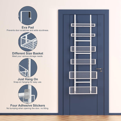 Bunoxea 6-Tier Over The Door Pantry Organizer,Hanging Spice Rack,Over Door Adjustable Basket with Handle,Pantry Organization And Storage, Laundry Room,Bathroom,Large Capacity,D5.3xW15.7xH60.9in