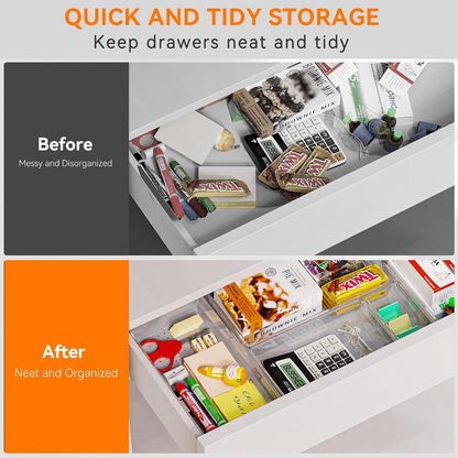 Criusia Large Drawer Organizer Bins | Complete 5 Size Clear Plastic Kitchen Drawer Organizers for Utensils | Bathroom Drawer Organizer Trays | Versatile for Makeup Office Organization
