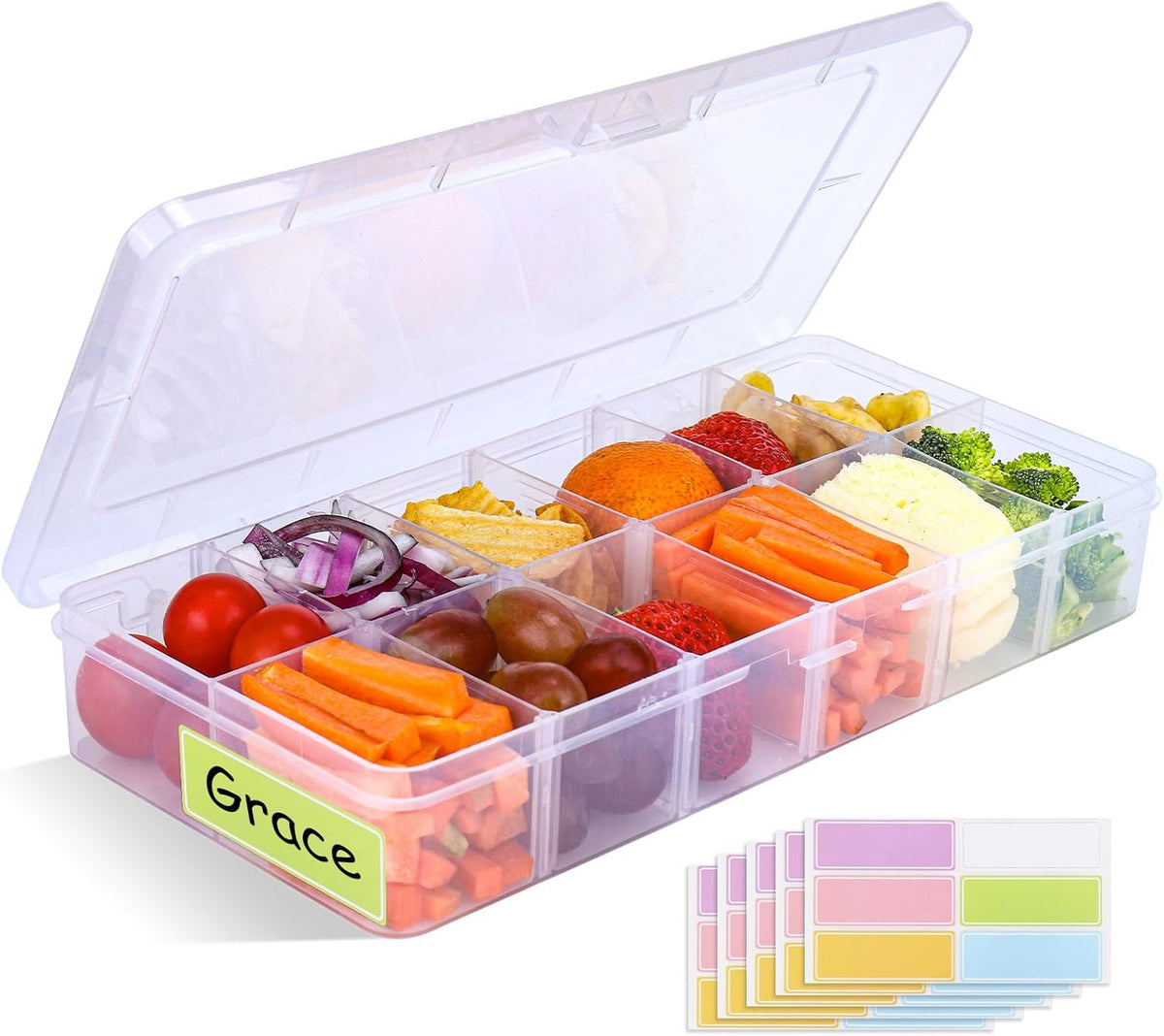 XANGNIER Snack Box Container for Kids Lunch Accessories,Divided Snackle Box Charcuterie Container,12 Compartments Reusable Food Storage Containers for School, Travel,Work,Bento Box Accessories