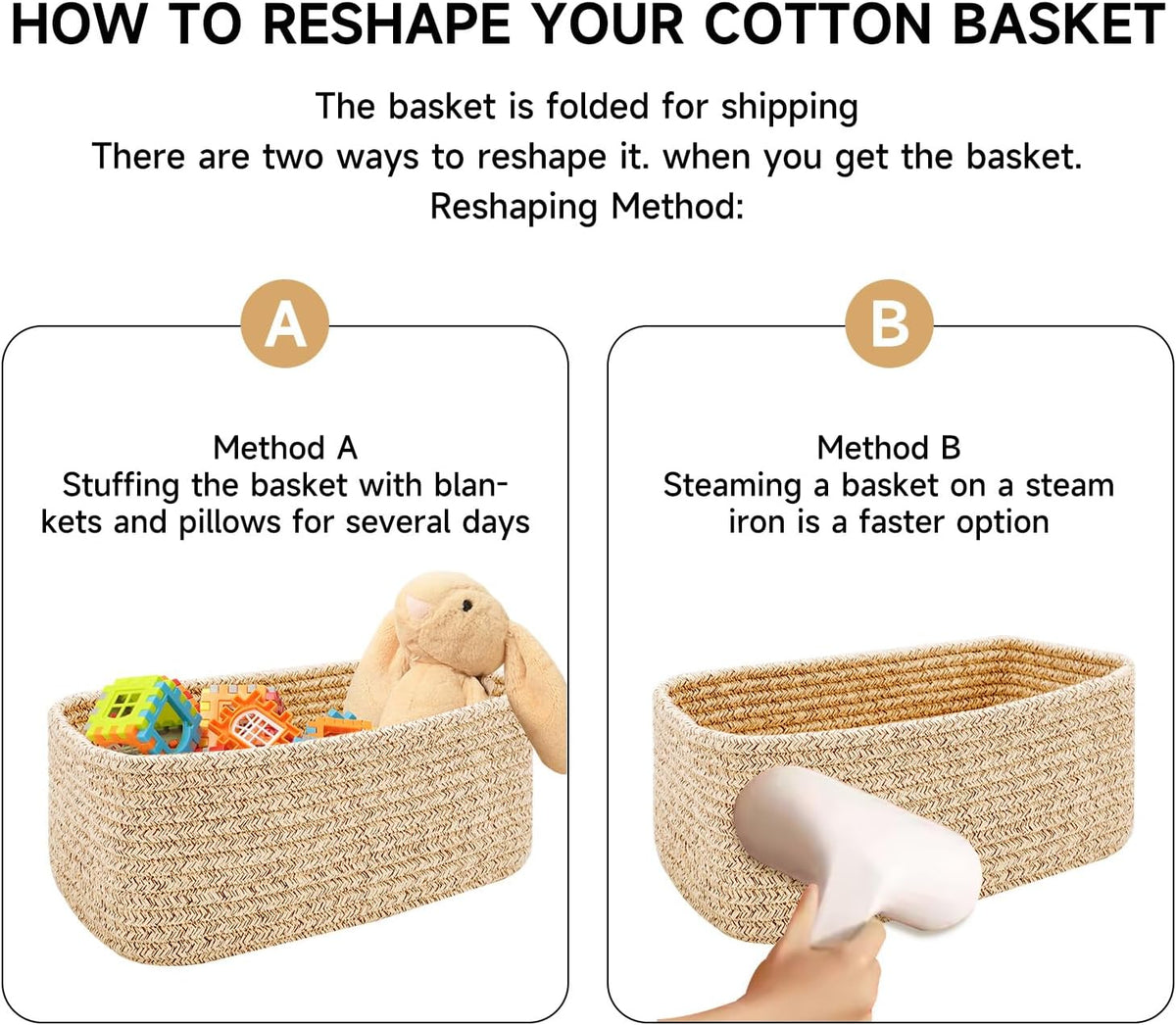 MiniArk Small Storage Baskets for Organizing | Closet Organizer Bins | Shelf Toy Basket | Woven Rope Baskets | Cube Decorative Box | Shallow Basket | L11.5xW7.5xH4.7| Brown