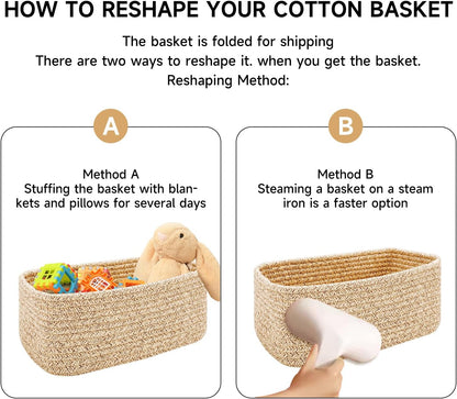 MiniArk Small Storage Baskets for Organizing | Closet Organizer Bins | Shelf Toy Basket | Woven Rope Baskets | Cube Decorative Box | Shallow Basket | L11.5xW7.5xH4.7| Brown