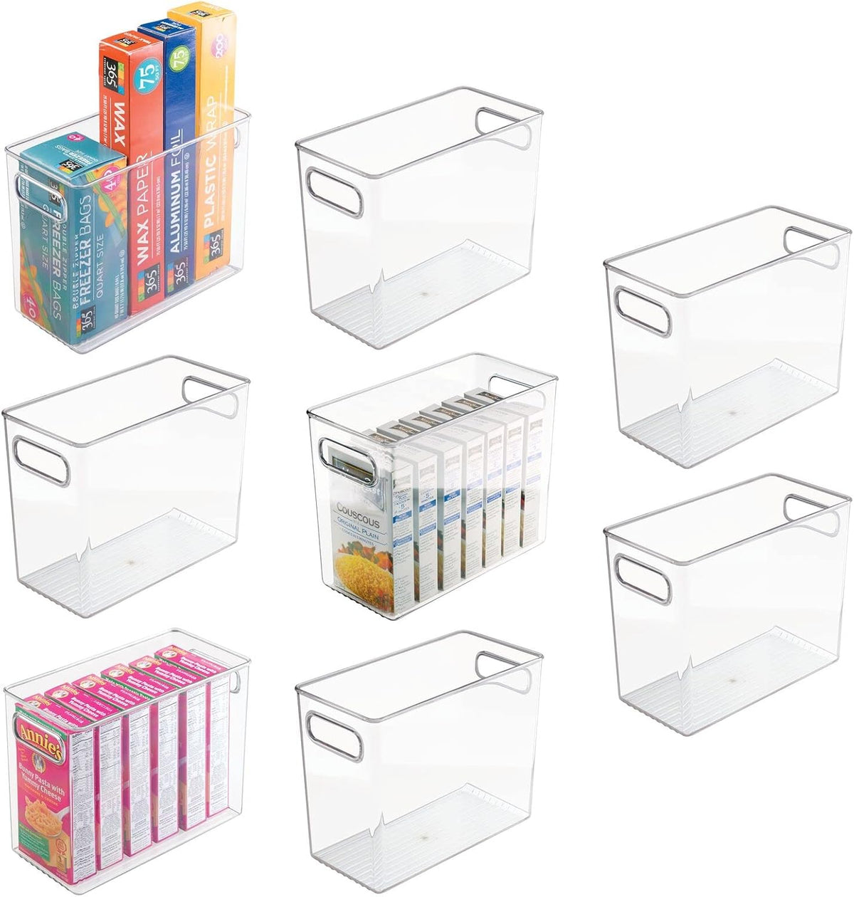 mDesign Plastic Deep Kitchen and Pantry Organizer Storage Bin with Handles for Cabinet, Fridge, Freezer - Food Storage Containers for Snacks, Yogurt Pouches or Fruit, Ligne Collection, 4 Pack, Clear