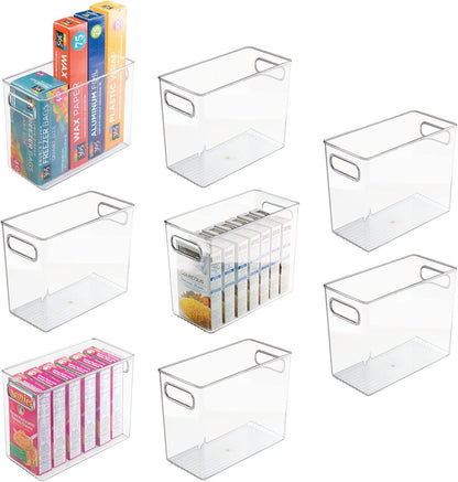 mDesign Plastic Deep Kitchen and Pantry Organizer Storage Bin with Handles for Cabinet, Fridge, Freezer - Food Storage Containers for Snacks, Yogurt Pouches or Fruit, Ligne Collection, 4 Pack, Clear