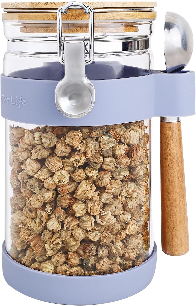 Large Glass Nuts Storage Container, Airtight Food Storage Jar with Bamboo Lid & Scoop, Keeps Nuts Crunchy & Fresh, Perfect for Pantry Organization & Storing Nuts, Almonds, Peanuts - 1.5-Quart