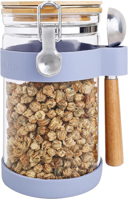 Large Glass Nuts Storage Container, Airtight Food Storage Jar with Bamboo Lid & Scoop, Keeps Nuts Crunchy & Fresh, Perfect for Pantry Organization & Storing Nuts, Almonds, Peanuts - 1.5-Quart
