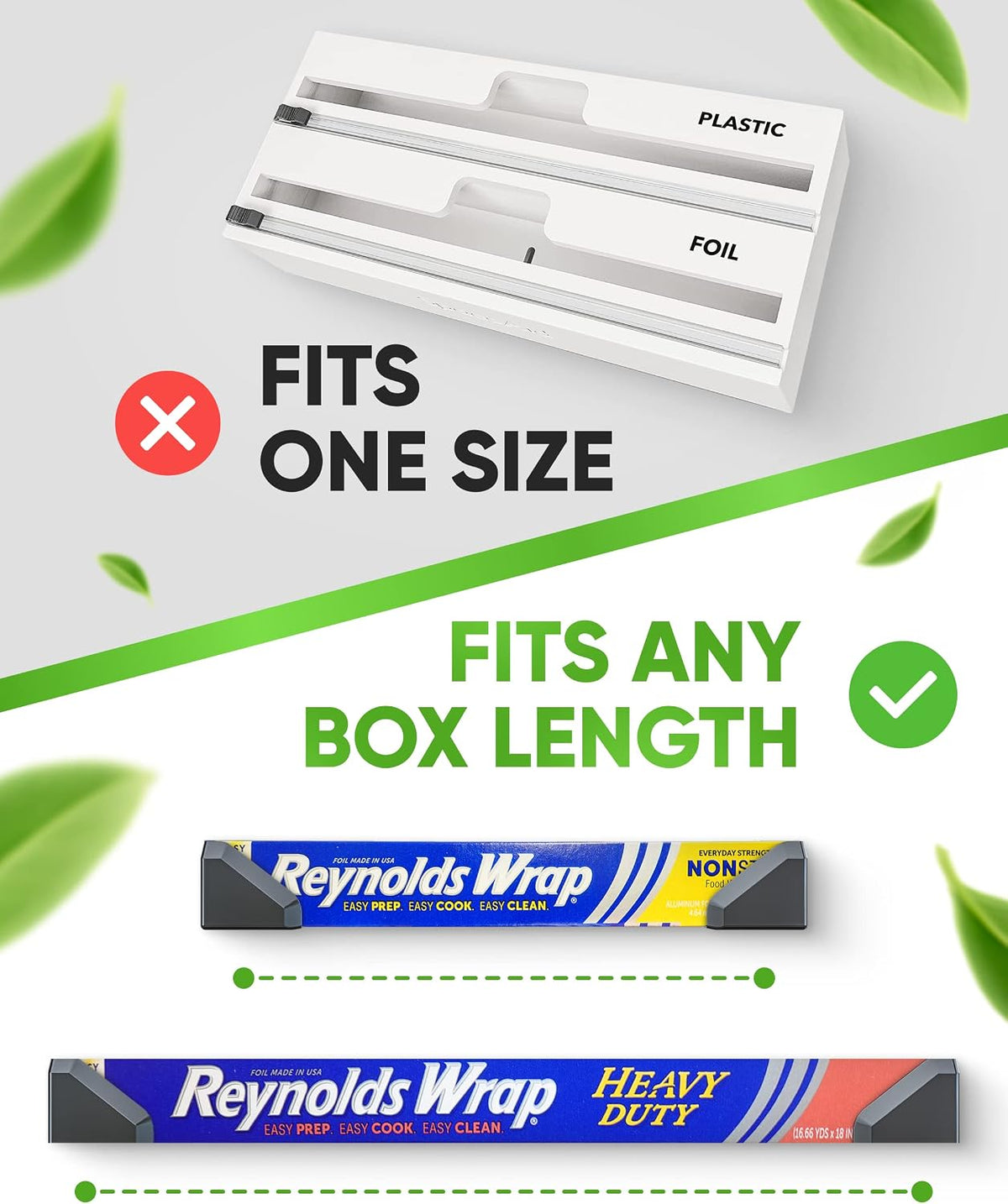 Skywin Adhesive Foil and Plastic Wrap Organizer Includes 2 Holders, Fits Box Width up to 2.4in/61mm, Heavy Duty Aluminum Foil Organization and Storage (White)
