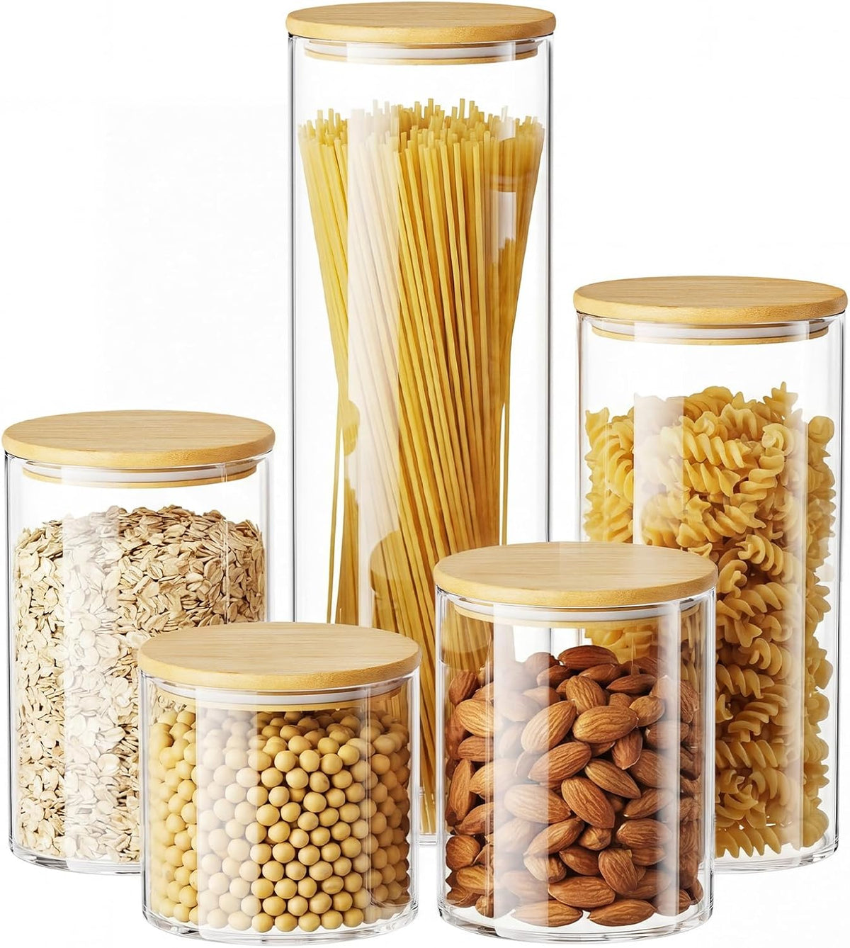 Glass Sugar Container with Spoon - 15oz Glass Jars with Bamboo Lid and Spoon, Bamboo Lid Storage Jar Canister for Coffee Beans, Spice, Brown Sugar, Tea, Flour, Nuts, Candy, Salts and More